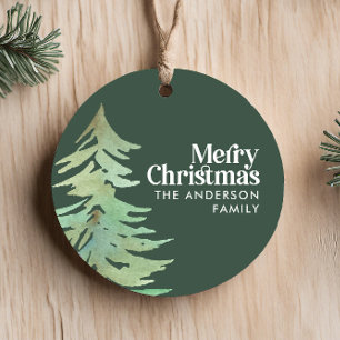 Christmas watercolor forest ceramic ornament