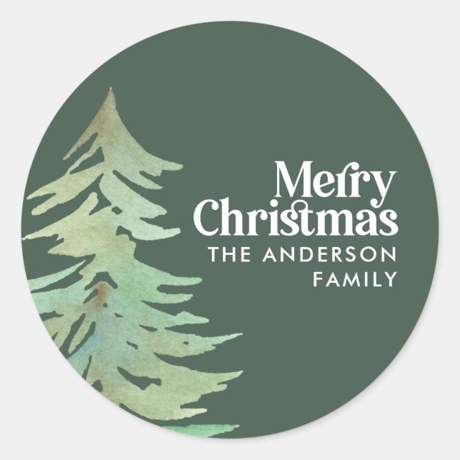 Christmas watercolor forest classic round sticker (Front)