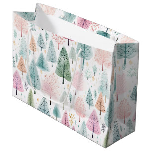 Christmas Watercolor Forest Pattern Large Gift Bag
