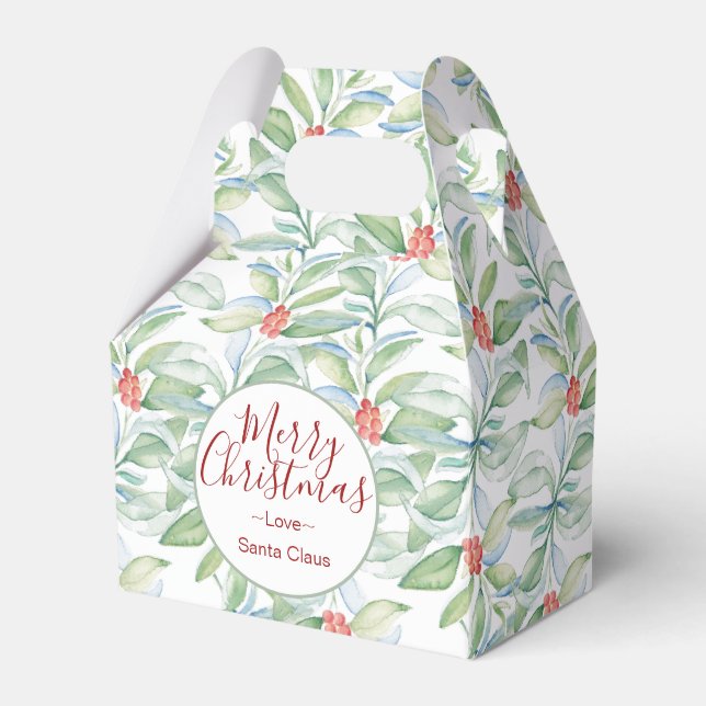 Christmas Watercolor Greenery Cookie Favor Box (Front Side)