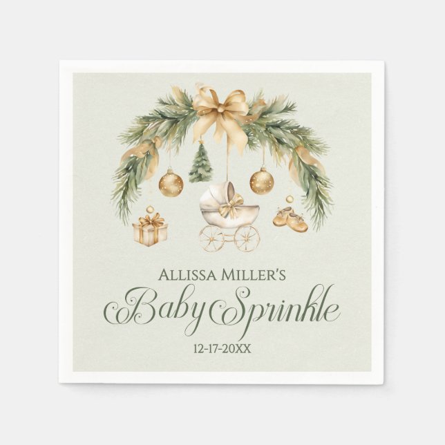 Christmas Watercolor Greenery Winter Baby Sprinkle Napkin (Front)