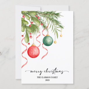 Christmas Watercolor Greenery Wreath Xmas Holiday Card