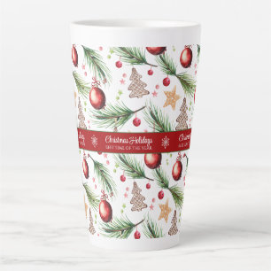 Christmas Watercolor Holidays Decoration Pattern Latte Mug