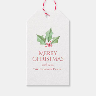 Christmas Watercolor Holly Berries Holiday  Gift T Gift Tags
