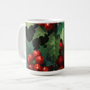 Christmas watercolor Holly berry leaves botanical  Coffee Mug