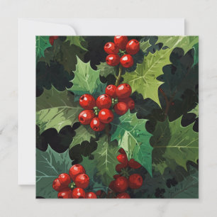 Christmas watercolor Holly berry leaves botanical  Holiday Card