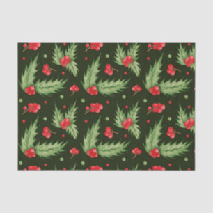 Christmas Watercolor Holly Berry with Leaves  Tissue Paper
