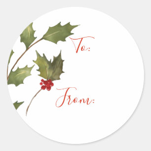 Christmas Watercolor Holly Branch To From Tag