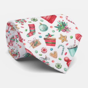 Christmas Watercolor Hot Cocoa And Sweets Tie