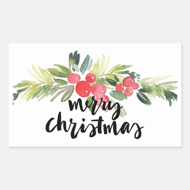 Christmas | Watercolor - Merry Christmas Holly Sticker (Front)