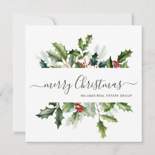 Christmas Watercolor Mistletoe Corporate Greeting Holiday Card