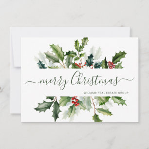 Christmas Watercolor Mistletoe Corporate Greeting Holiday Card