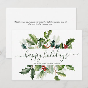 Christmas Watercolor Mistletoe Corporate Greeting Holiday Card