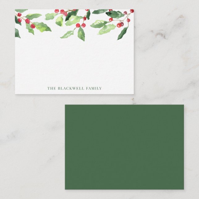 Christmas Watercolor Mistletoe Family Name Card (Front/Back)