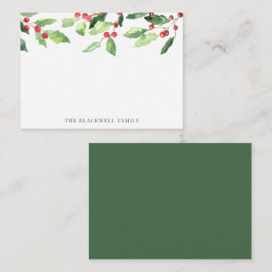 Christmas Watercolor Mistletoe Family Name Card