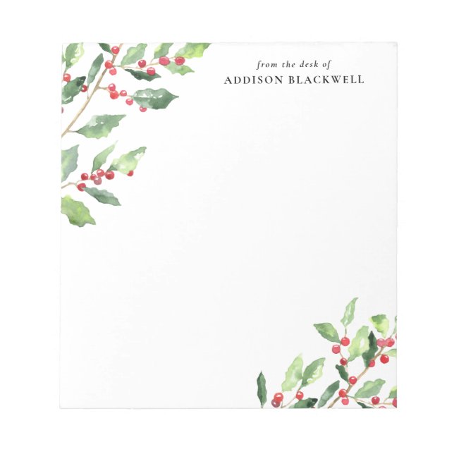 Christmas Watercolor Mistletoe Notepad with Name (Front)