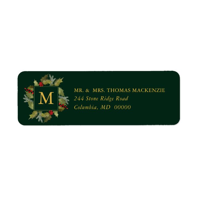 Christmas Watercolor Monogram Holly Wreath (Front)