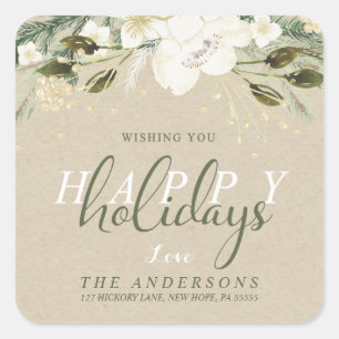 Christmas Watercolor on Kraft Return Address Square Sticker