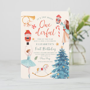 Christmas Watercolor Onederful Baby Birthday Invitation