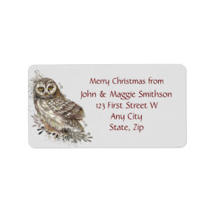 Christmas Watercolor Owl Custom Message  Label