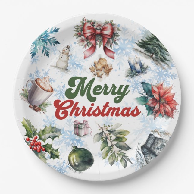Christmas Watercolor Paper Plate (Front)