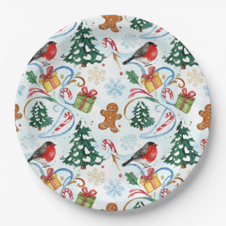 Christmas watercolor pattern  paper plate