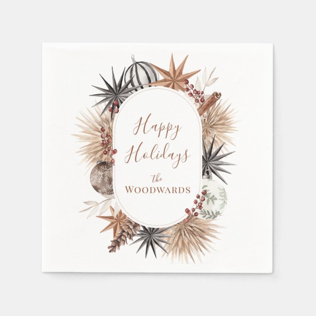 Christmas Watercolor Personalized Holiday Party  Napkin (Front)