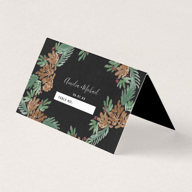 Christmas Watercolor Pinecones Wedding Seating (Front)