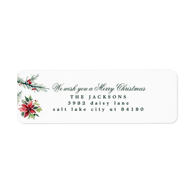 Christmas Watercolor Poinsettia Return Address (Front)