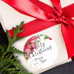 Christmas Watercolor Poinsettia TO and FROM Classic Round Sticker<br><div class="desc">Watercolor Christmas poinsettia bleeds along the top with gold splatter to make this a festive sticker. A modern and script typography is used. Message me if you need assistance or have any special requests.</div>