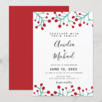 Christmas Watercolor Red Berry Botanical Wedding