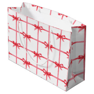 Christmas Watercolor Red Bows & Plaid Large Gift Bag