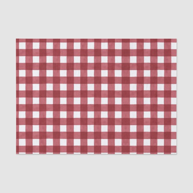Christmas Watercolor Red Buffalo Check Gift Wrap Tissue Paper (Front)