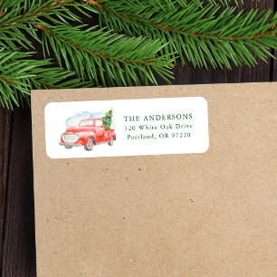 Christmas Watercolor Red Truck Return Address