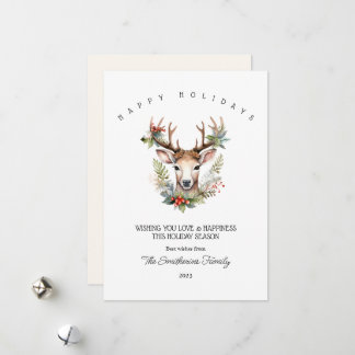 Christmas Watercolor Reindeer Flat Holiday Card