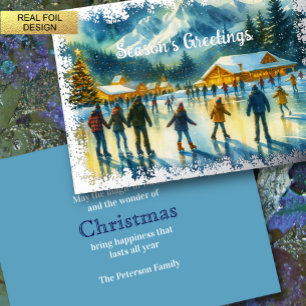 Christmas Watercolor Resort Ice Skating Foil Holiday Card