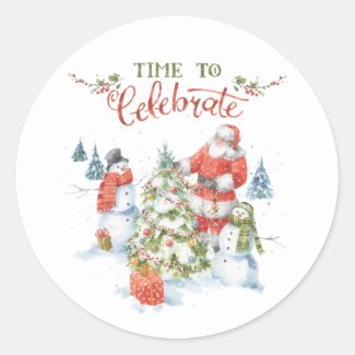 Christmas Watercolor Santa Classic Round Sticker