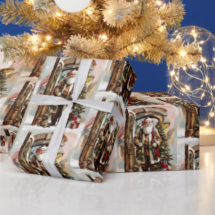 Christmas Watercolor Santa Claus with Puppy Wrapping Paper