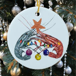 Christmas Watercolor Shrimp Crustacean Ceramic Ornament<br><div class="desc">This design may be personalized by choosing the Edit Design option. You may also transfer onto other items. Contact me at colorflowcreations@gmail.com or use the chat option at the top of the page if you wish to have this design on another product or need assistance with this design. See more...</div>