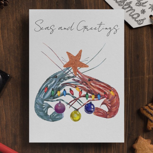 Christmas Watercolor Shrimp Crustacean  Holiday Card (Creator Uploaded)