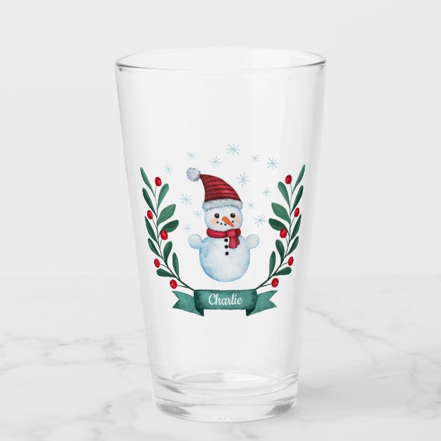 Christmas Watercolor Snowman Custom Glass (Front)