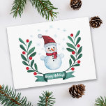 Christmas Watercolor Snowman Custom Postcard<br><div class="desc">Personalized christmas postcard with watercolor snowman,  snowflakes and winter florals. Also there's an area where you can write anything you want - name,  monogram or something else,  very easy to edit and you can choose from many different fonts,  if you like.</div>