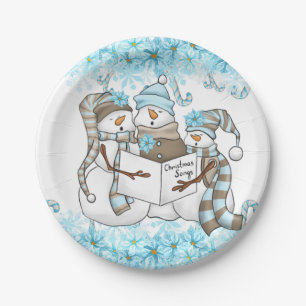 Christmas watercolor snowman party plate