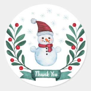 Christmas Watercolor Snowman Thank You Classic Round Sticker