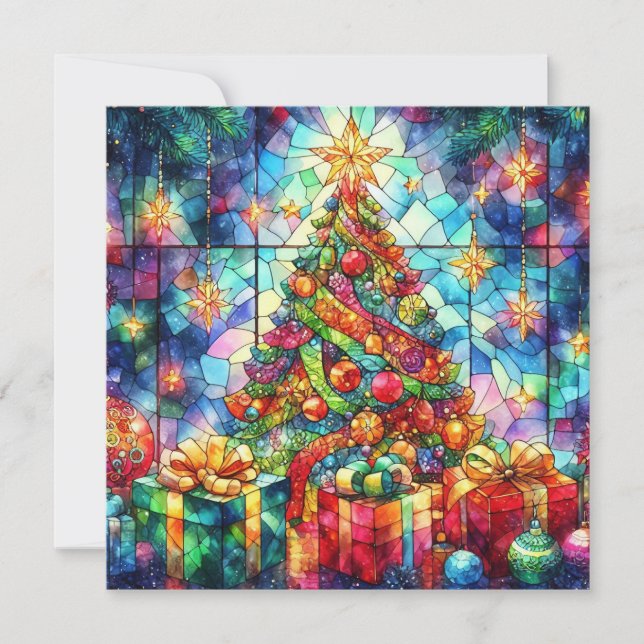 Christmas Watercolor Stained Glass Greeting Card (Front)