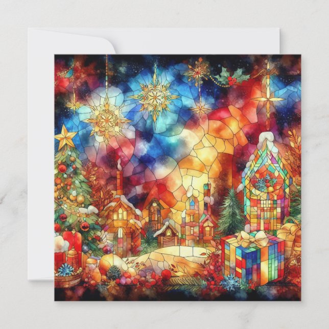 Christmas Watercolor Stained Glass Greeting Card (Front)
