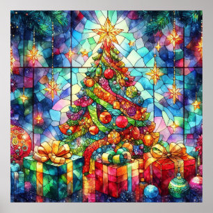 Christmas Watercolor Stained Glass Poster