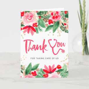 Christmas watercolor stethoscope nurse thank you card