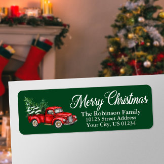 Christmas Watercolor Truck Green Adresse de retour