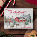 Christmas Watercolor Winter Barn Woodland Deer Holiday Card<br><div class="desc">This design may be personalized in the area provided by changing the photo and/or text. Or it can be customized by choosing the click to customize further option and delete or change the colour of the background, add text, change the text colour or style, or delete the text for an...</div>